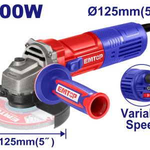 AMOLADORA ANGULAR 900W 125MM VELOCIDAD VARIBALE EMTOP EAGRS09051 - Imagen 1