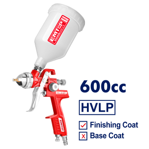 PISTOLA DE PINTAR TACHO PLASTICO 600CC 1.4MM HVLP EMTOP EASG06001 - Imagen 1