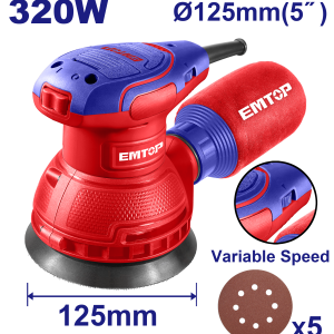LIJADORA ROTO ORBITAL 320W 125MM 5" VELOCIDAD VARIABLE EMTOP EFSR23206 - Imagen 1