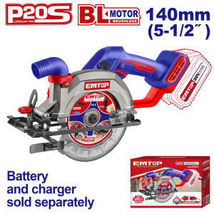 SIERRA CIRCULAR A BATERIA 20V P20S 5 1/2 140MM SIN CARBONES EMTOP ELCS1402 - Imagen 1