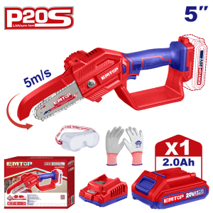 MINI MOTOSIERRA A BATERIA 20V P20S 5" 5M/S CON BATERIA Y CARGADOR EMTOP ELGA20581 - Imagen 1