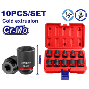 SET 10 DADOS DE IMPACTO 1/2" 10-24MM EMTOP EMSS12101 - Imagen 1