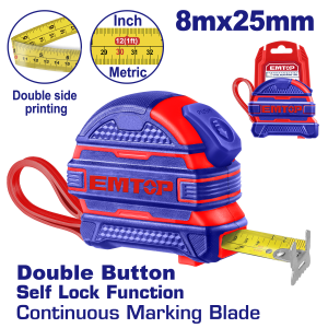 CINTA METRICA 8MX25MM PULGADAS Y METROS EMTOP EMTP2825 - Imagen 1