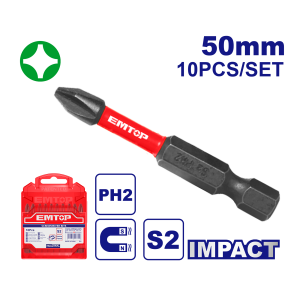 SET 10 PUNTAS DE IMPACTO PH2 50MM IMANTADAS EMTOP ESBTMPH223 - Imagen 1