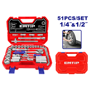 SET DE 51 DADOS DE 1/2" Y 1/4" EMTOP ESKT42511 - Imagen 1