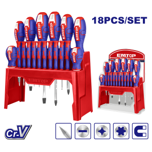 JUEGO DE 18 DESTORNILLADORES IMANTADOS EMTOP ESST1802 - Imagen 1